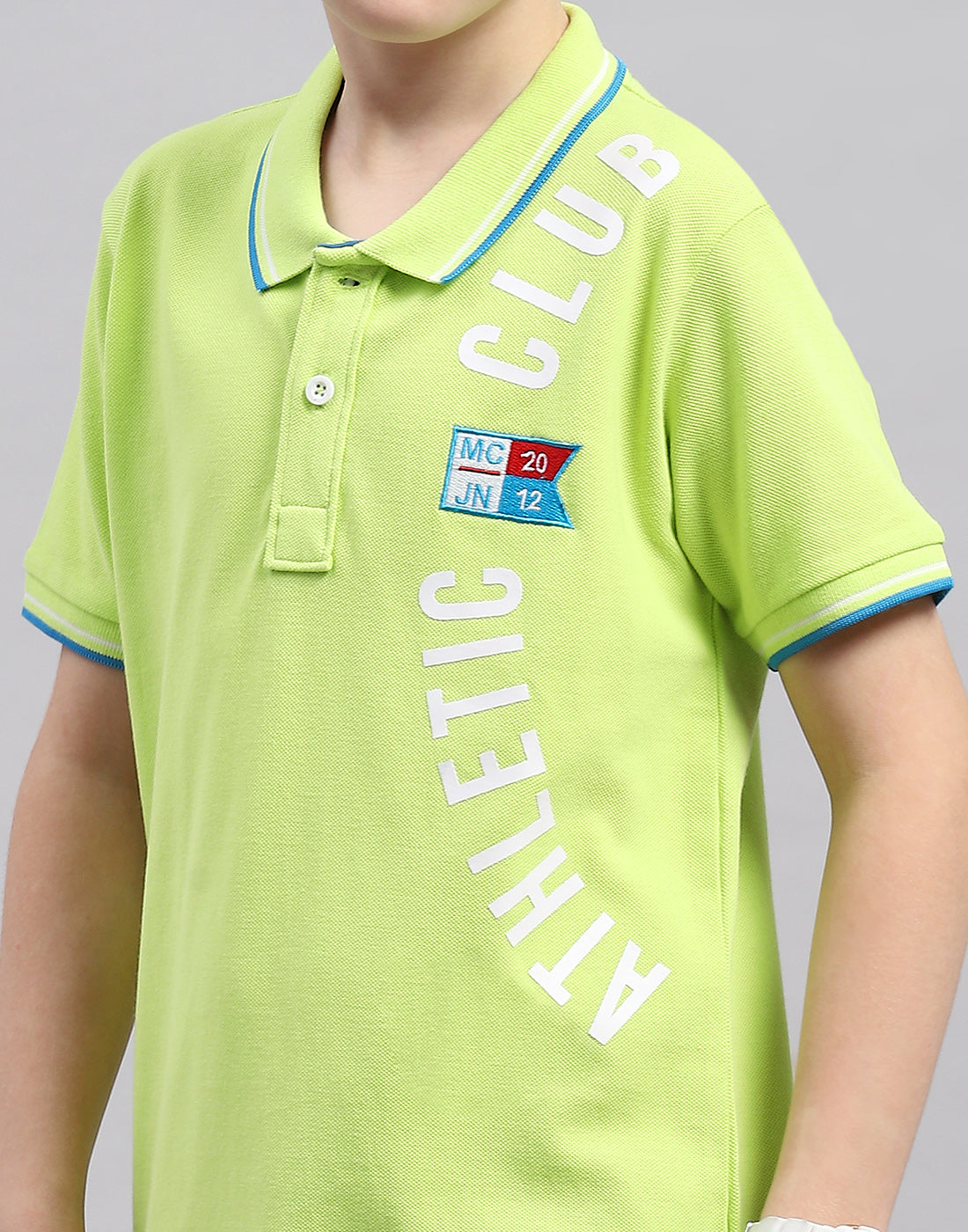 Boys Fluorescent Green Printed Polo Collar Half Sleeve T-Shirt