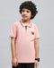 Boys Pink Printed Polo Collar Half Sleeve T-Shirt