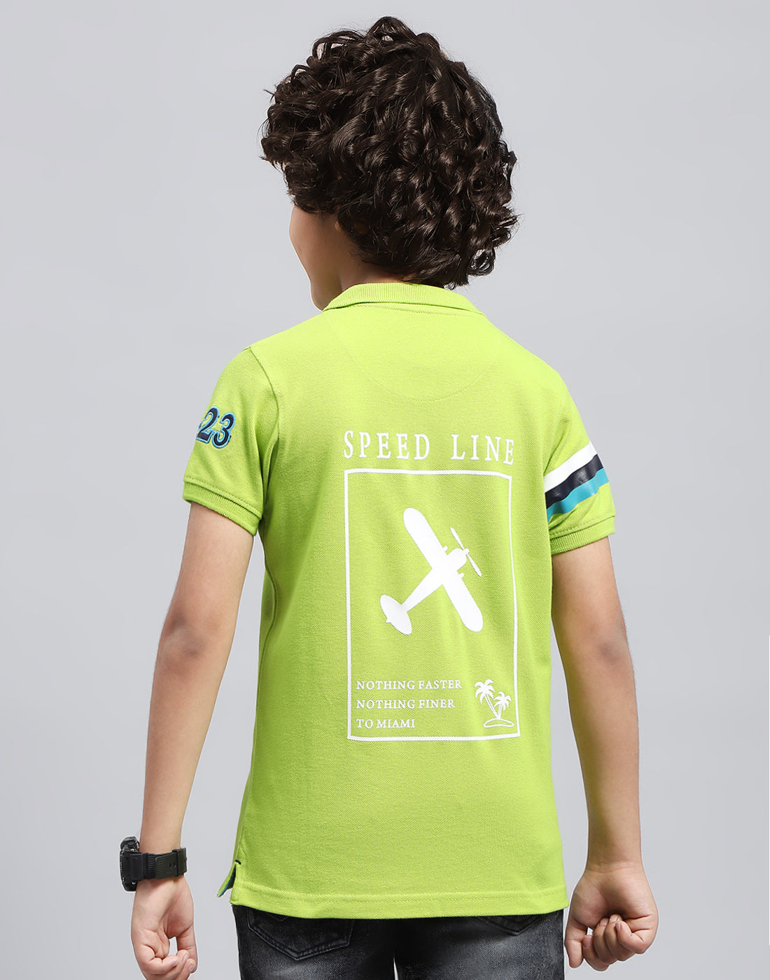 Boys Green Printed Polo Collar Half Sleeve T-Shirt