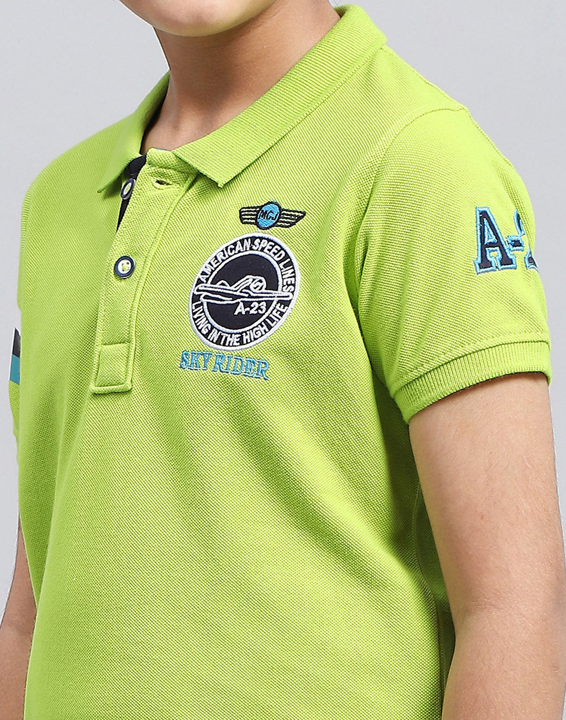 Boys Green Printed Polo Collar Half Sleeve T-Shirt