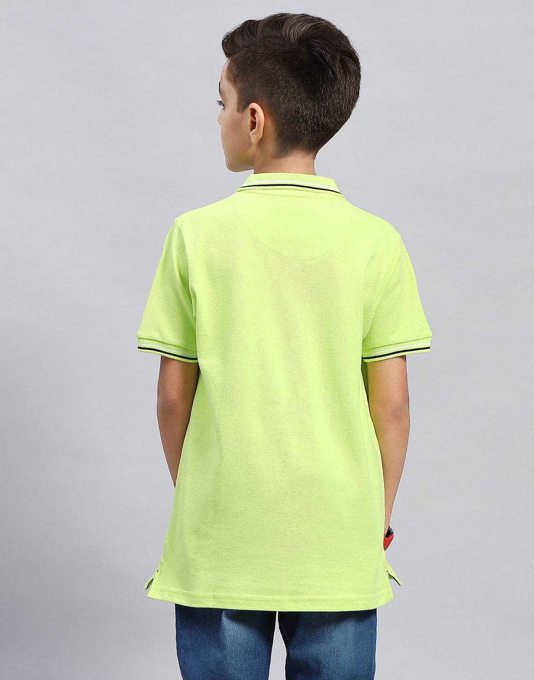 Boys Green Printed Polo Collar Half Sleeve T-Shirt