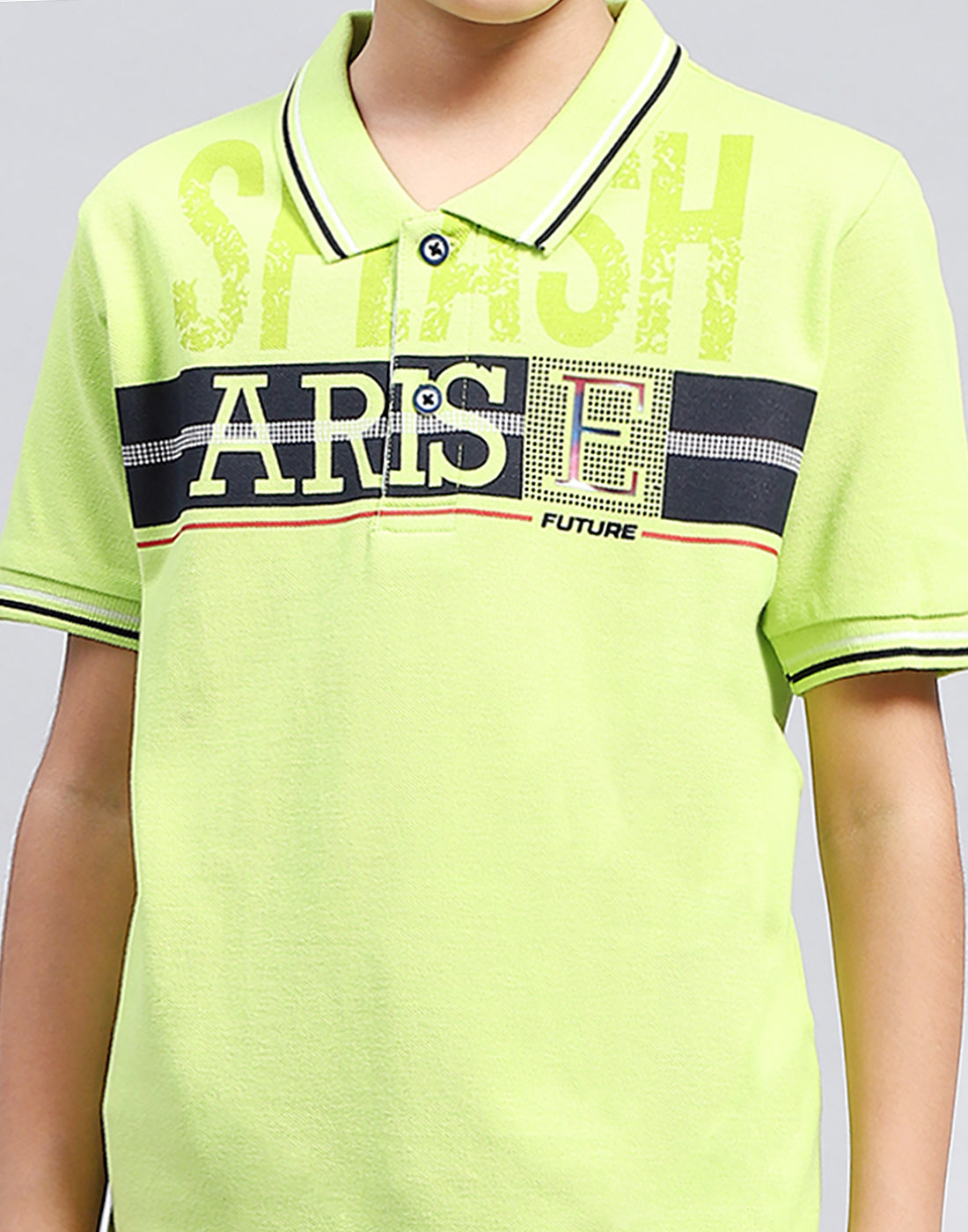 Boys Green Printed Polo Collar Half Sleeve T-Shirt