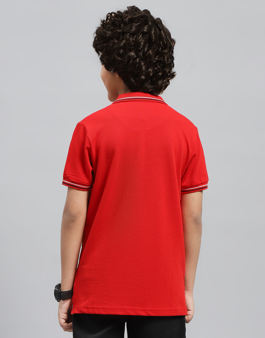 Boys Red Printed Polo Collar Half Sleeve T-Shirt