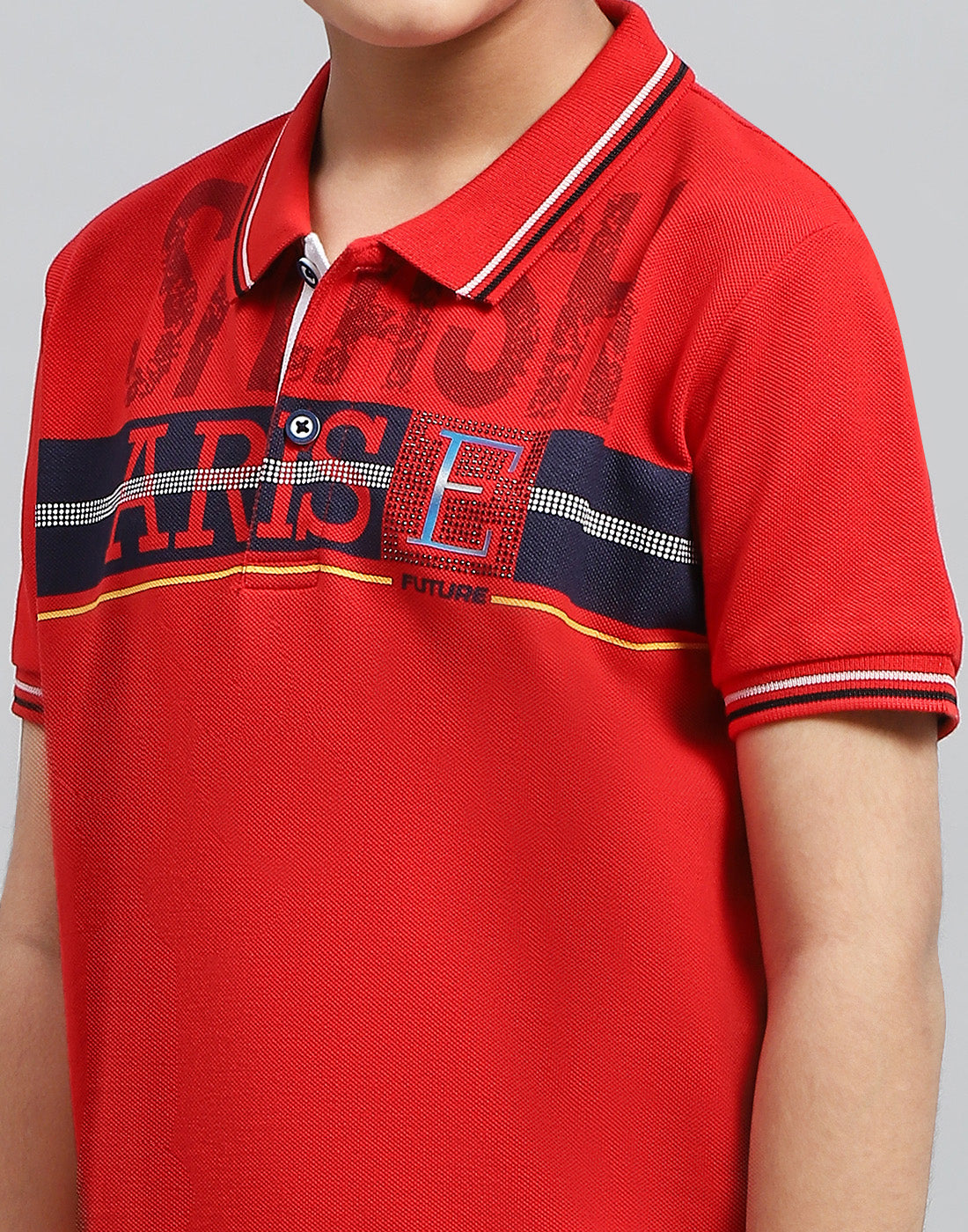 Boys Red Printed Polo Collar Half Sleeve T-Shirt