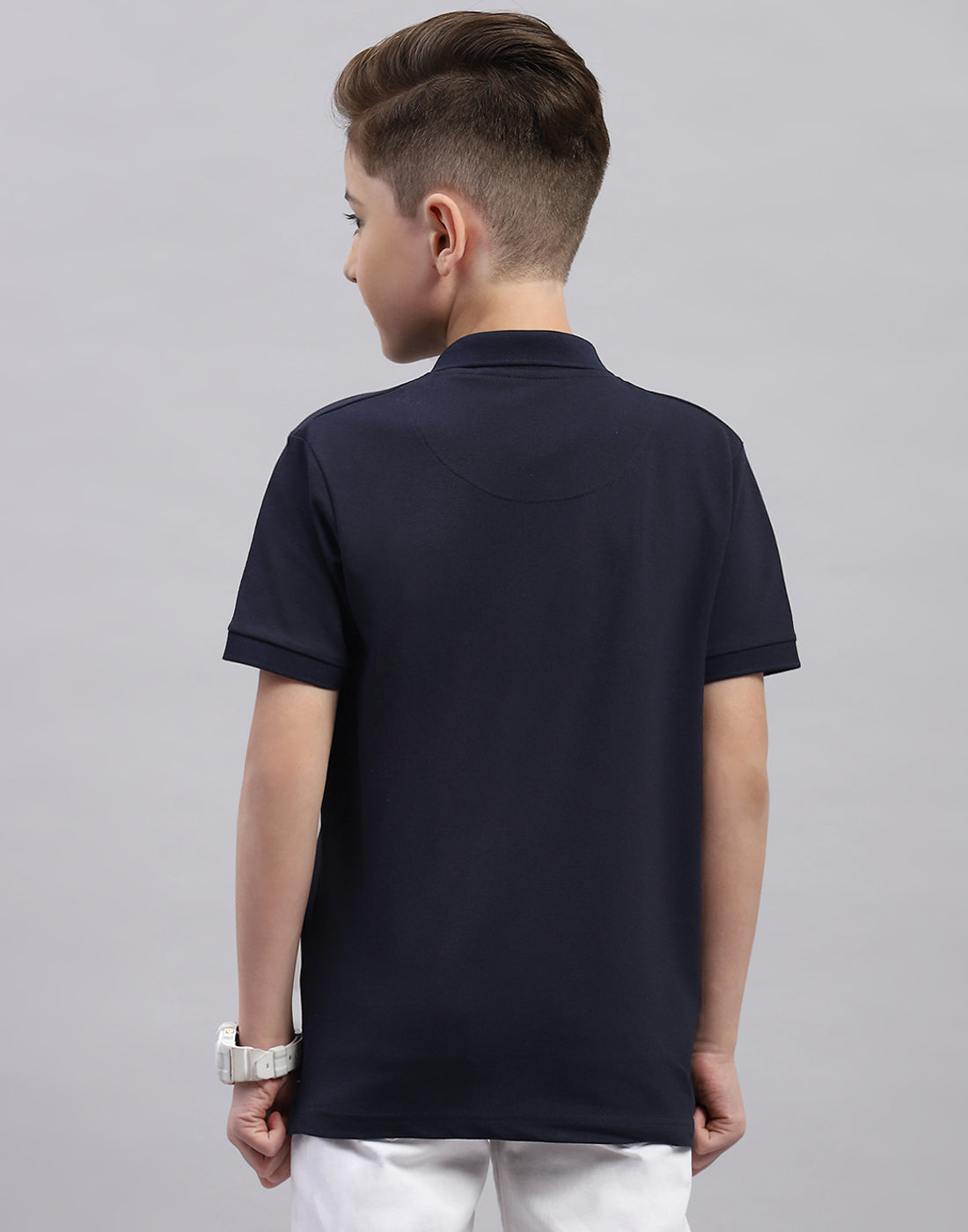 Boys Navy Blue Printed Polo Collar Half Sleeve T-Shirt