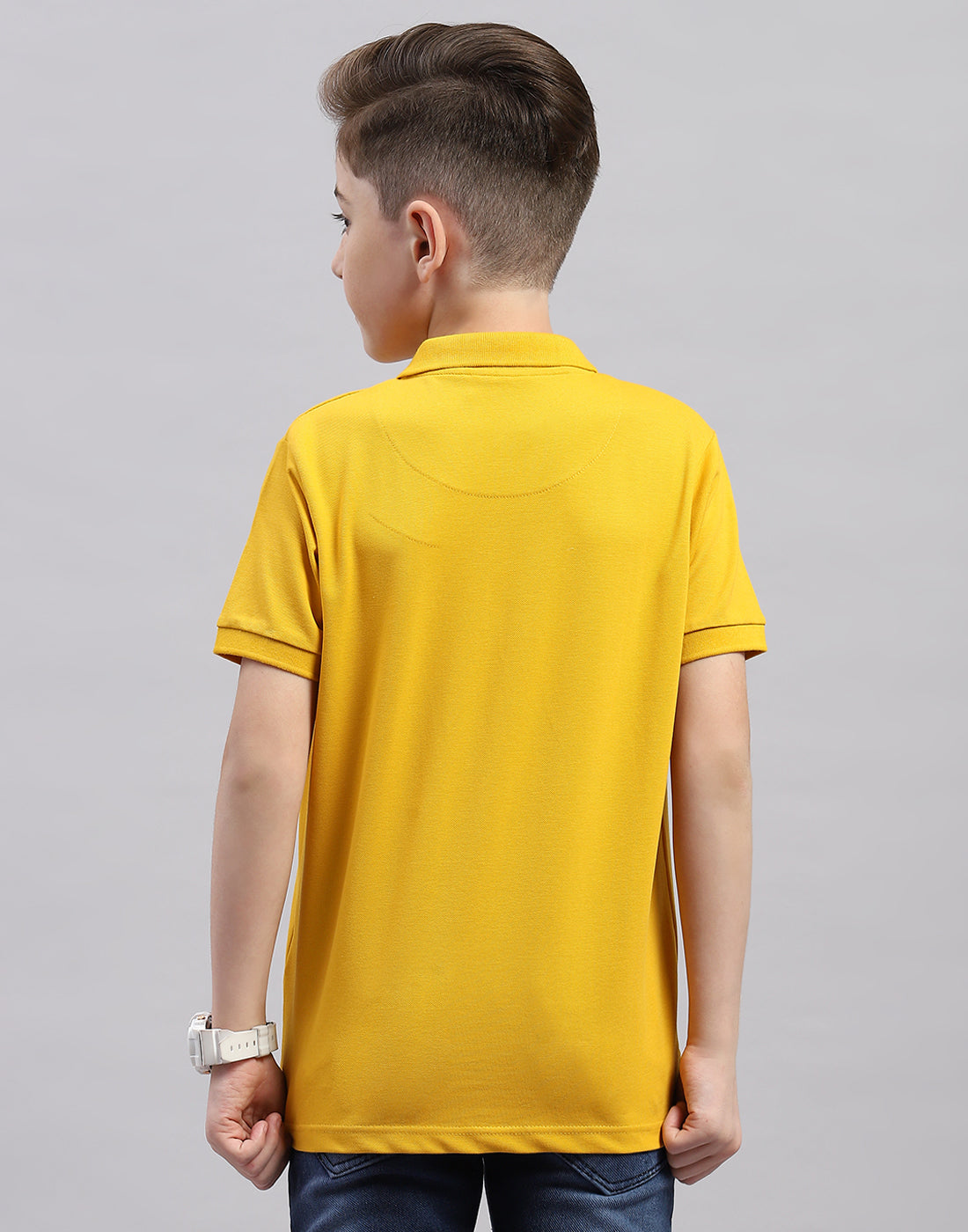 Boys Mustard Printed Polo Collar Half Sleeve T-Shirt