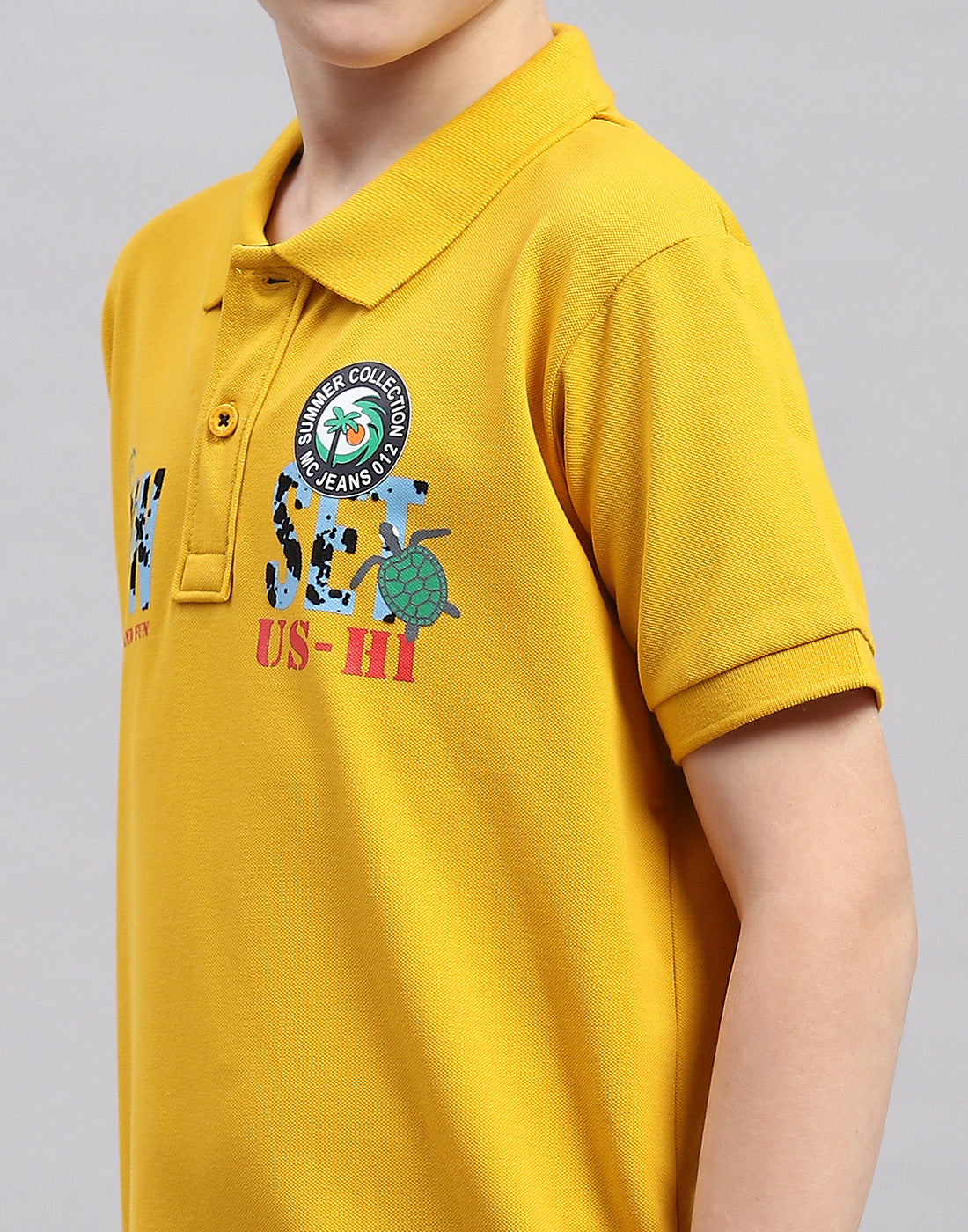 Boys Mustard Printed Polo Collar Half Sleeve T-Shirt