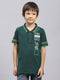 Boys Green Printed Collar Half Sleeve T-Shirt