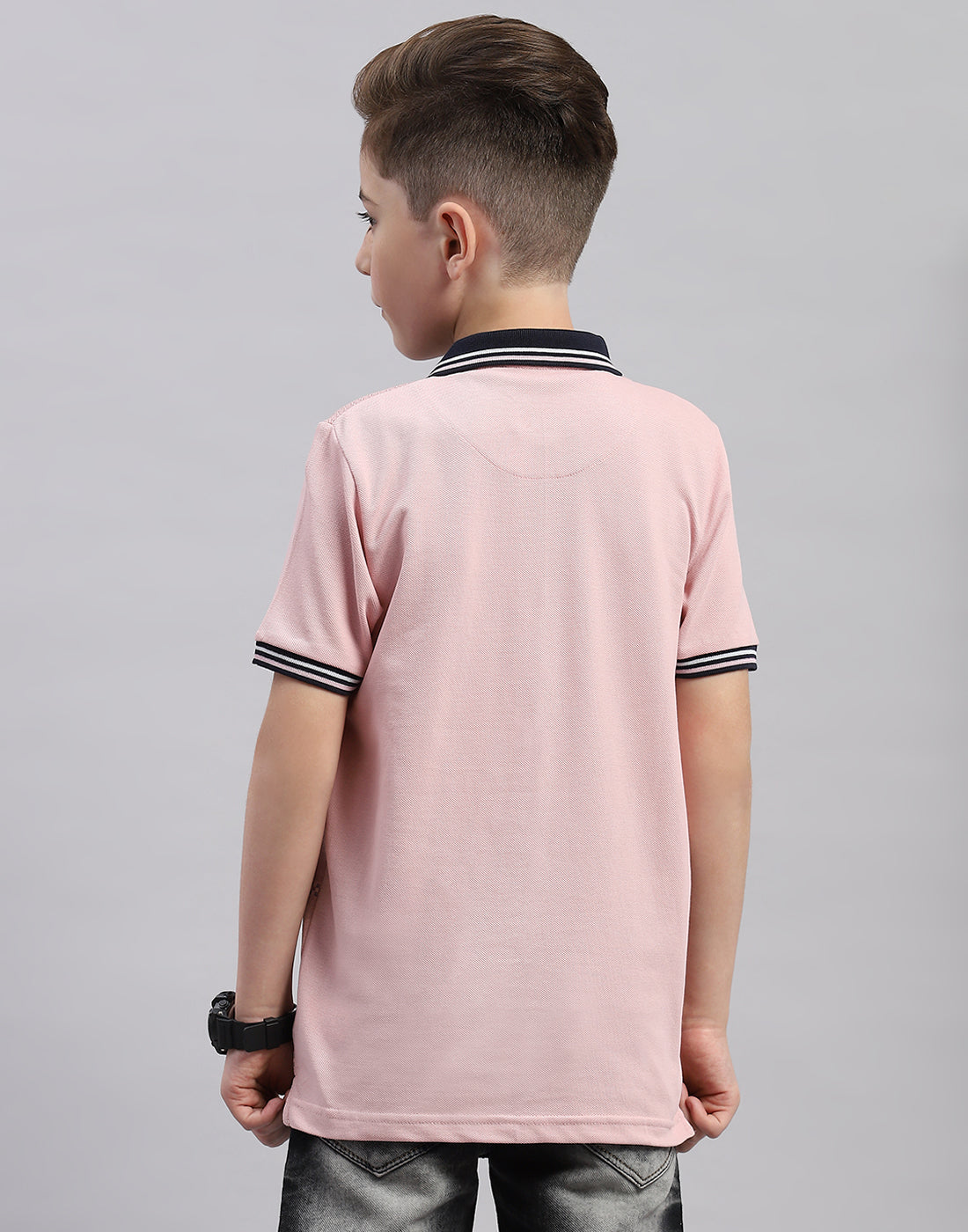 Boys Pink Printed Polo Collar Half Sleeve T-Shirt