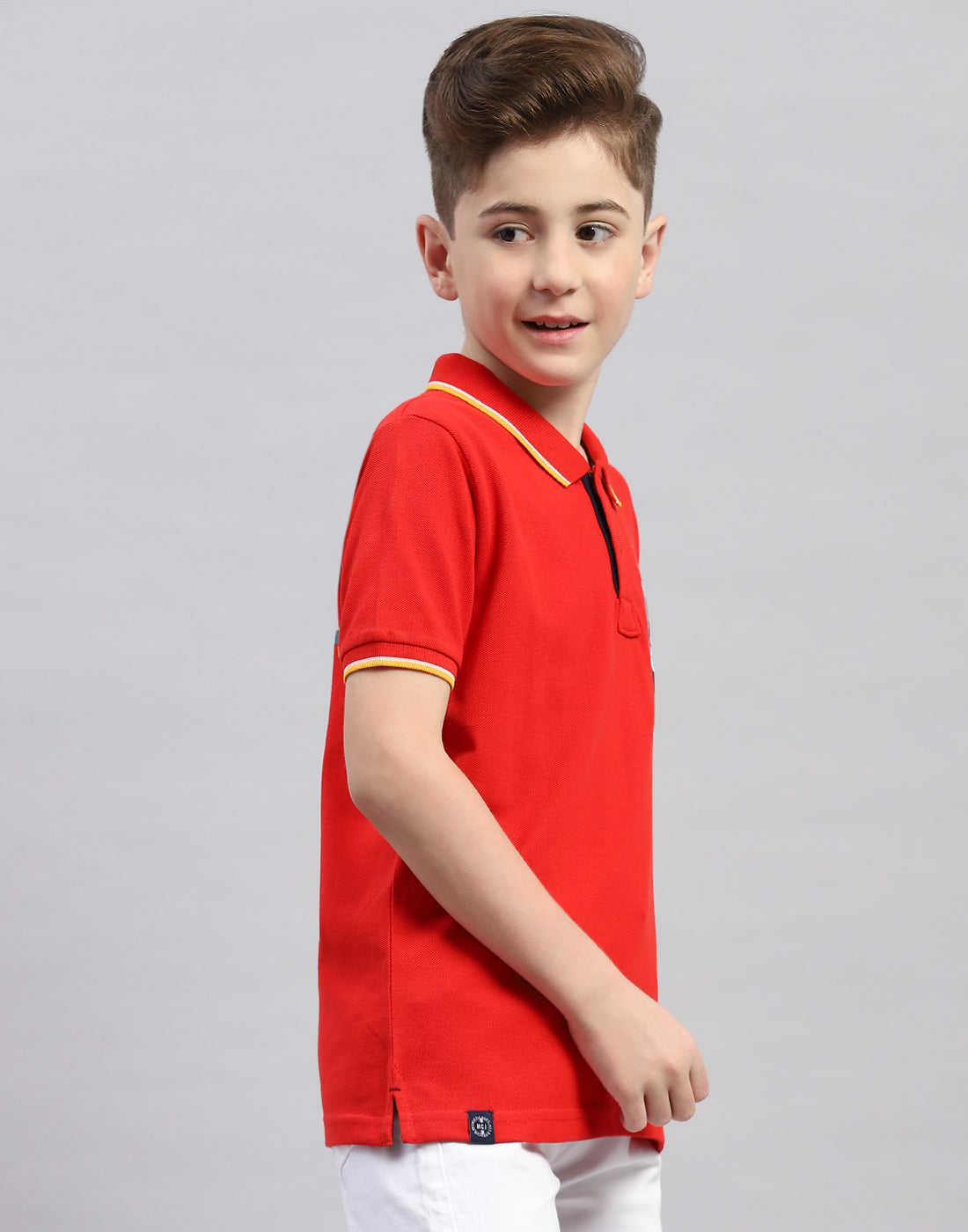 Boys Red Printed Polo Collar Half Sleeve T-Shirt