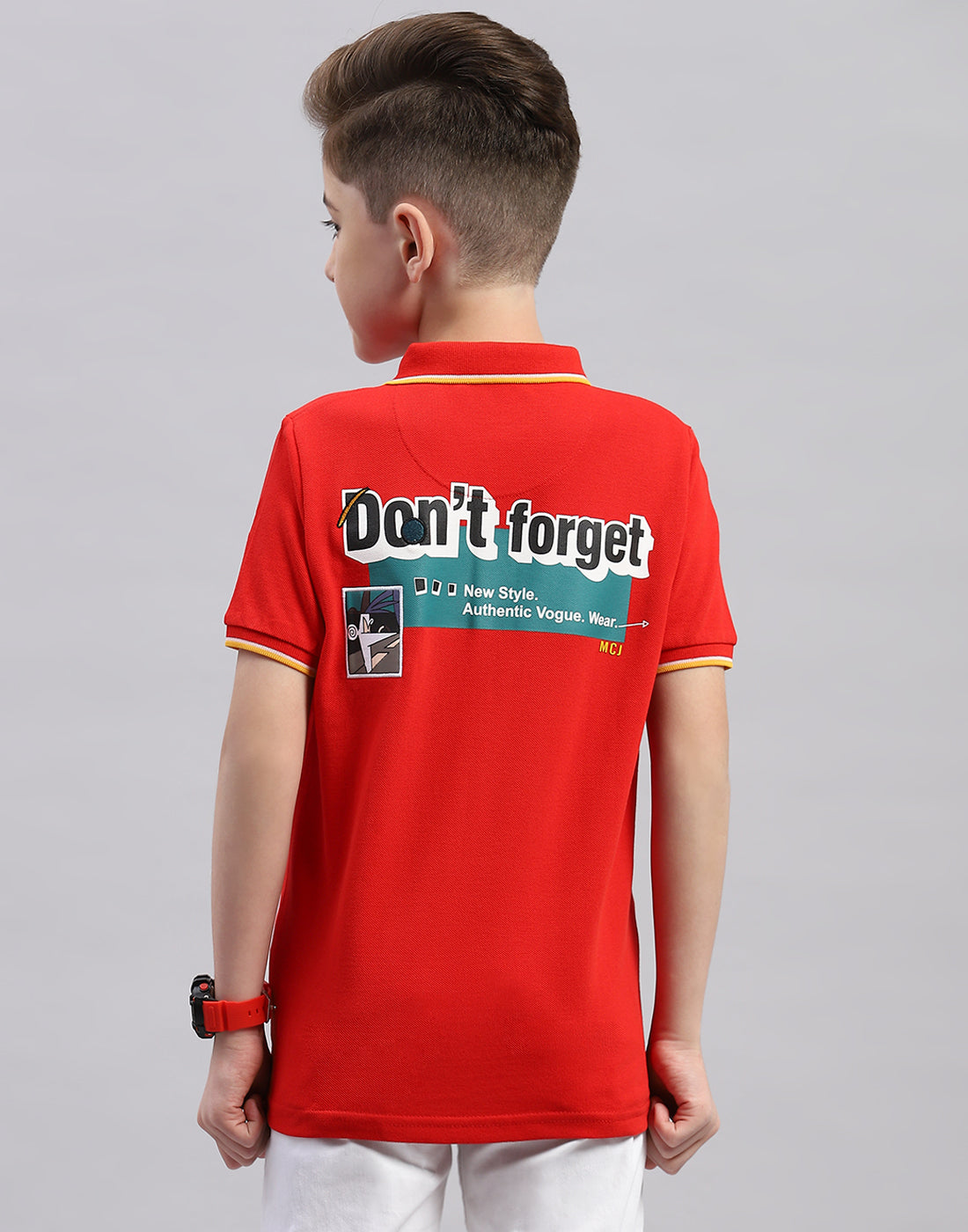 Boys Red Printed Polo Collar Half Sleeve T-Shirt