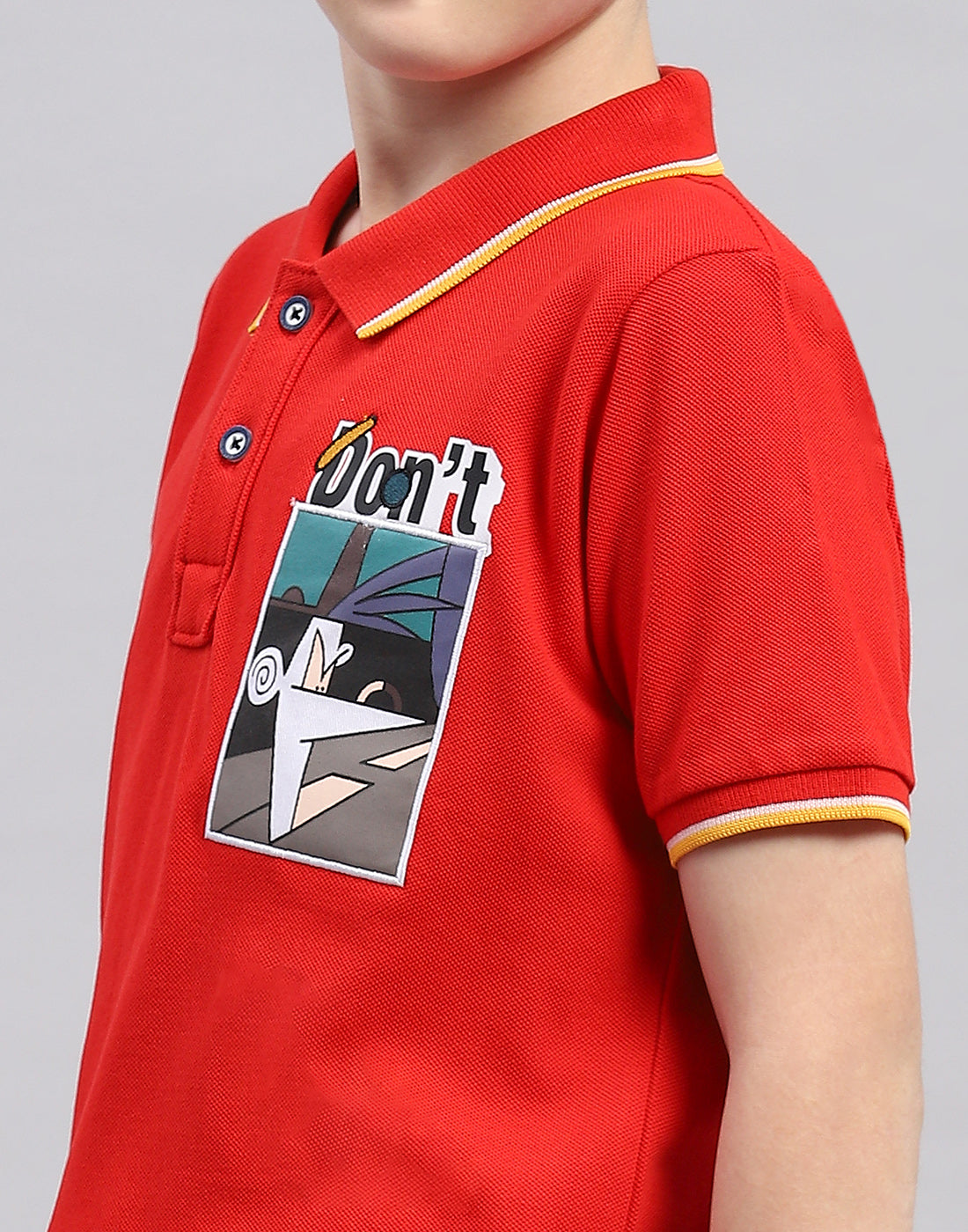 Boys Red Printed Polo Collar Half Sleeve T-Shirt