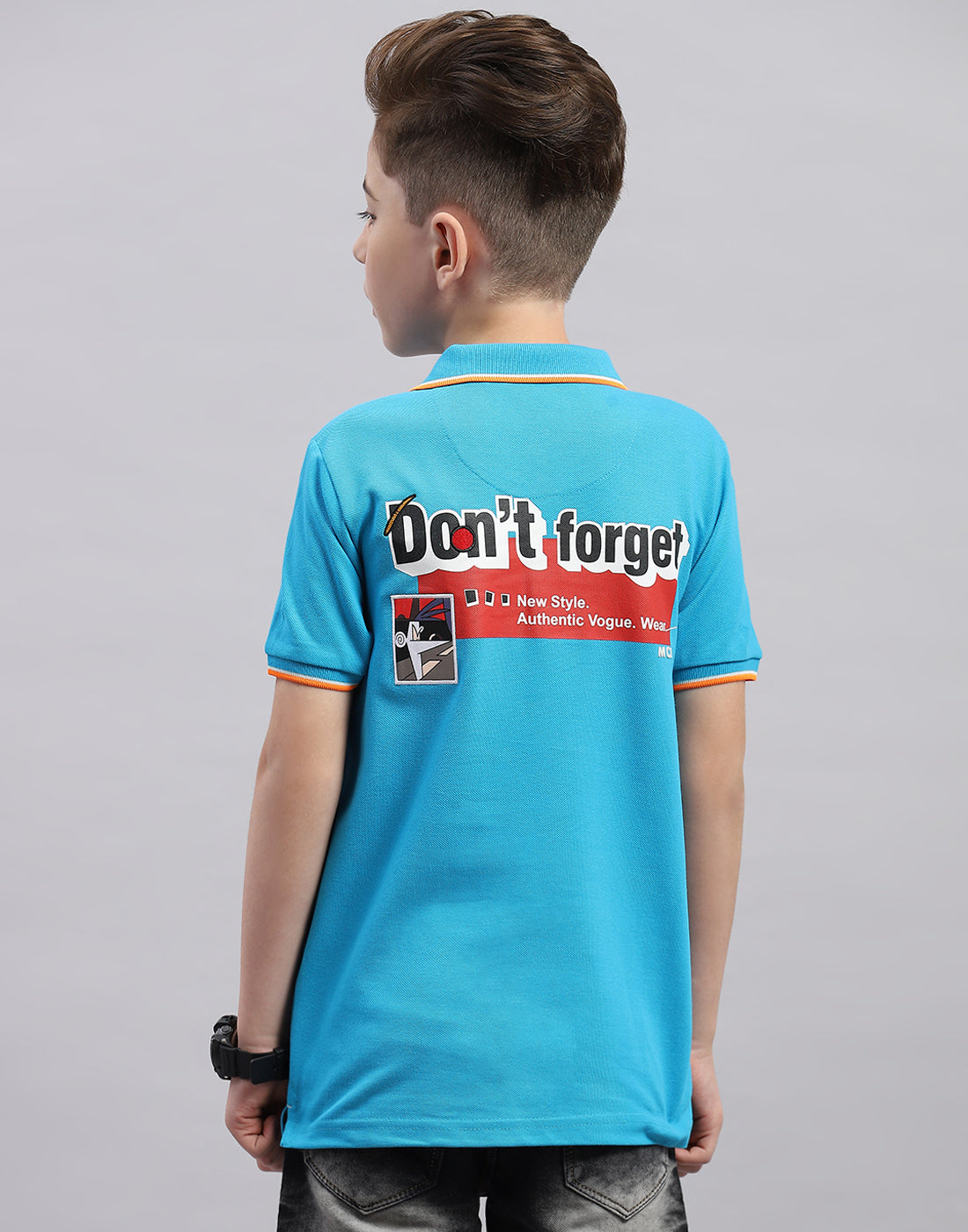 Boys Blue Printed Polo Collar Half Sleeve T-Shirt