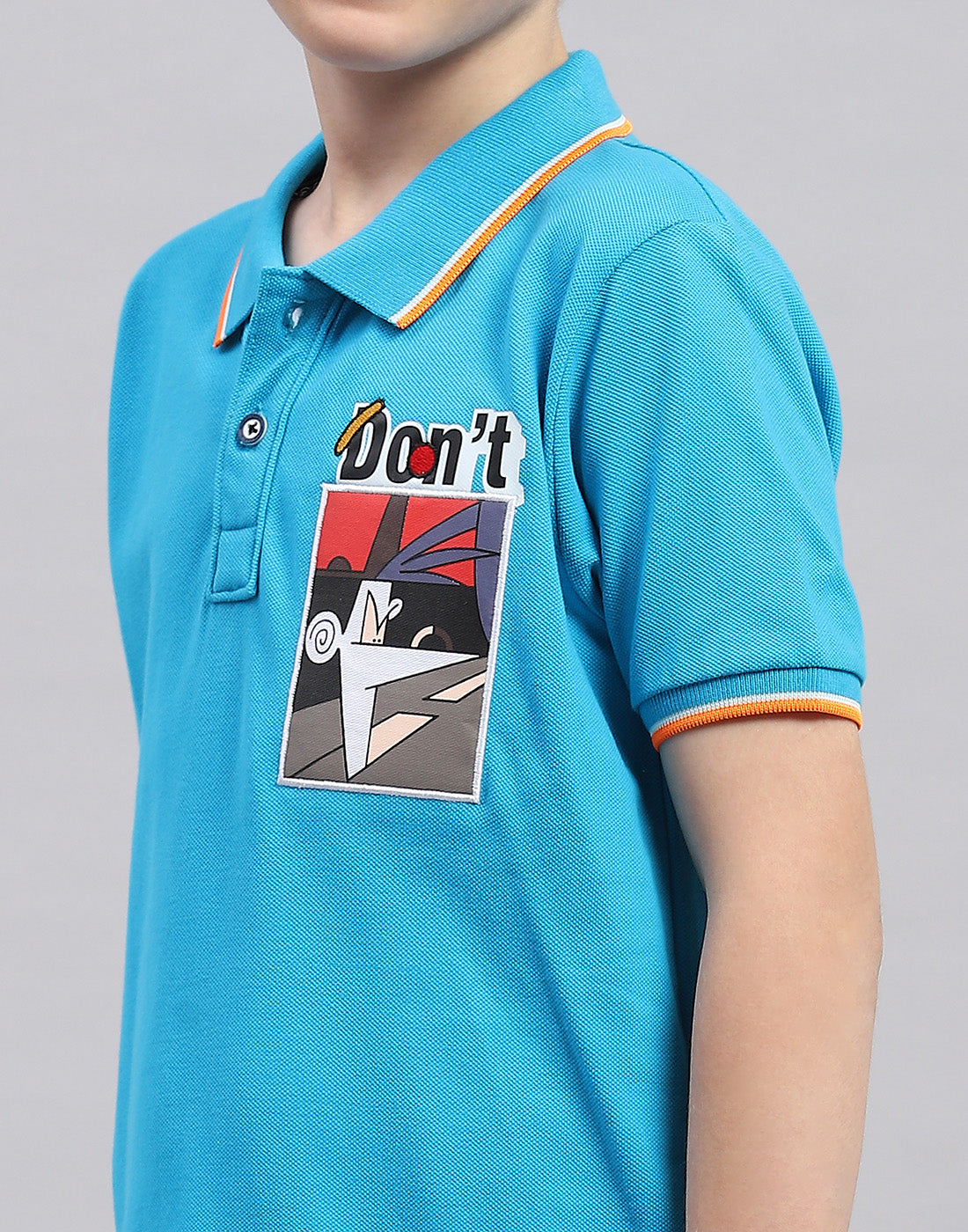 Boys Blue Printed Polo Collar Half Sleeve T-Shirt