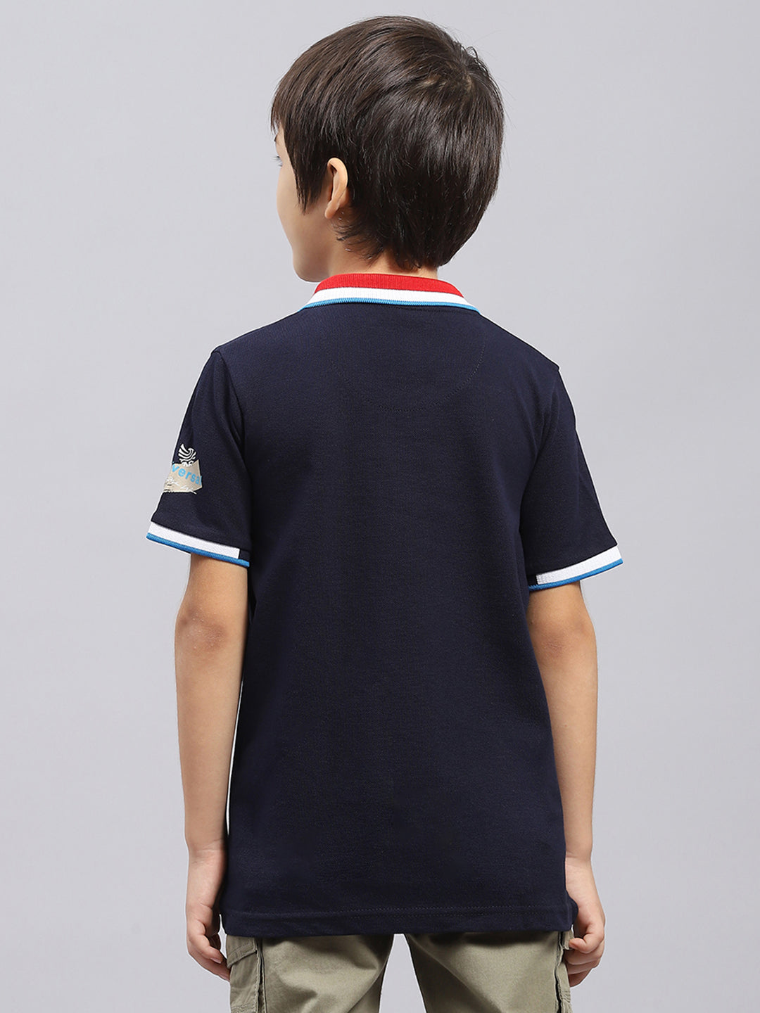 Boys Navy Blue Printed Collar Half Sleeve T-Shirt