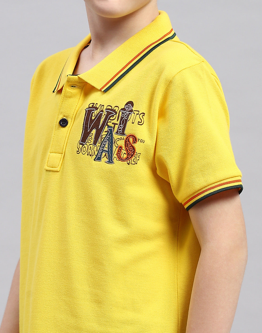 Boys Yellow Printed Polo Collar Half Sleeve T-Shirt