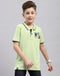 Boys Green Printed Polo Collar Half Sleeve T-Shirt