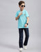 Boys Aqua Blue Printed Polo Collar Half Sleeve T-Shirt