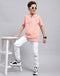 Boys Pink Printed Polo Collar Half Sleeve T-Shirt