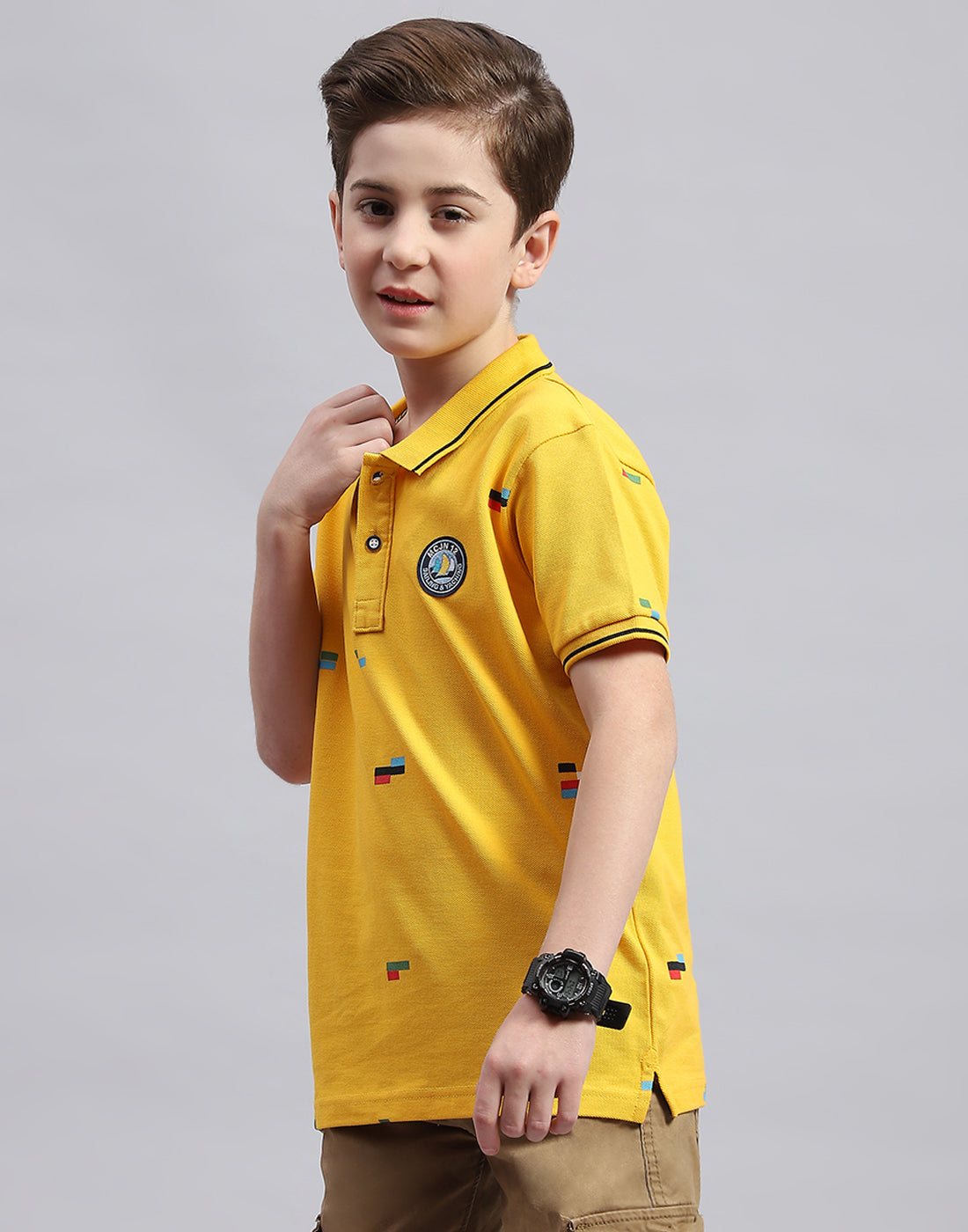 Boys Mustard Printed Polo Collar Half Sleeve T-Shirt