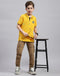 Boys Mustard Printed Polo Collar Half Sleeve T-Shirt