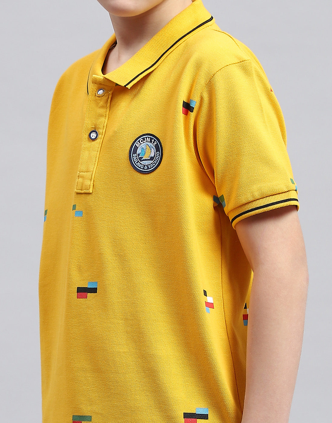 Boys Mustard Printed Polo Collar Half Sleeve T-Shirt