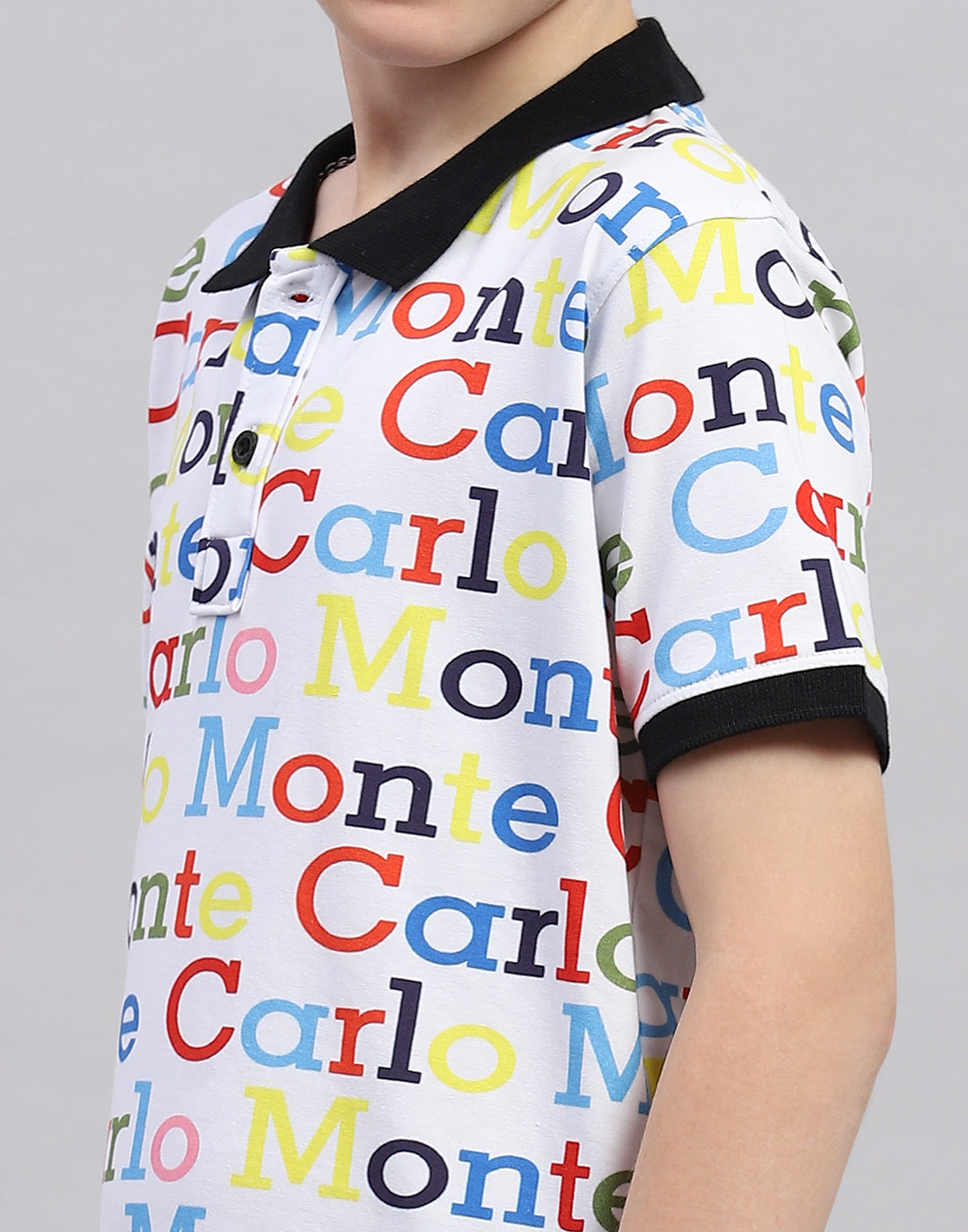 Boys White Printed Polo Collar Half Sleeve T-Shirt