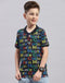 Boys Black Printed Polo Collar Half Sleeve T-Shirt