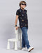 Boys Navy Blue Printed Polo Collar Half Sleeve T-Shirt