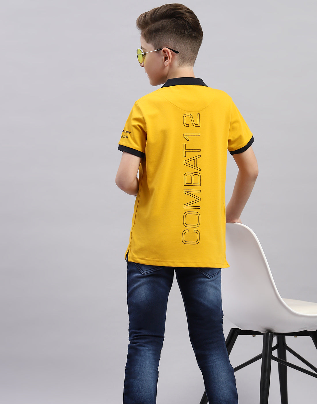 Boys Mustard Printed Polo Collar Half Sleeve T-Shirt