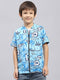 Boys Blue & White Printed Round Neck Half Sleeve Pack of T-Shirt & Shirt