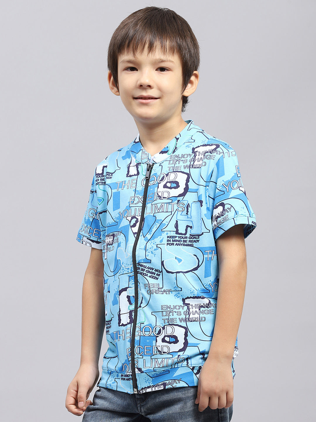 Boys Blue & White Printed Round Neck Half Sleeve Pack of T-Shirt & Shirt