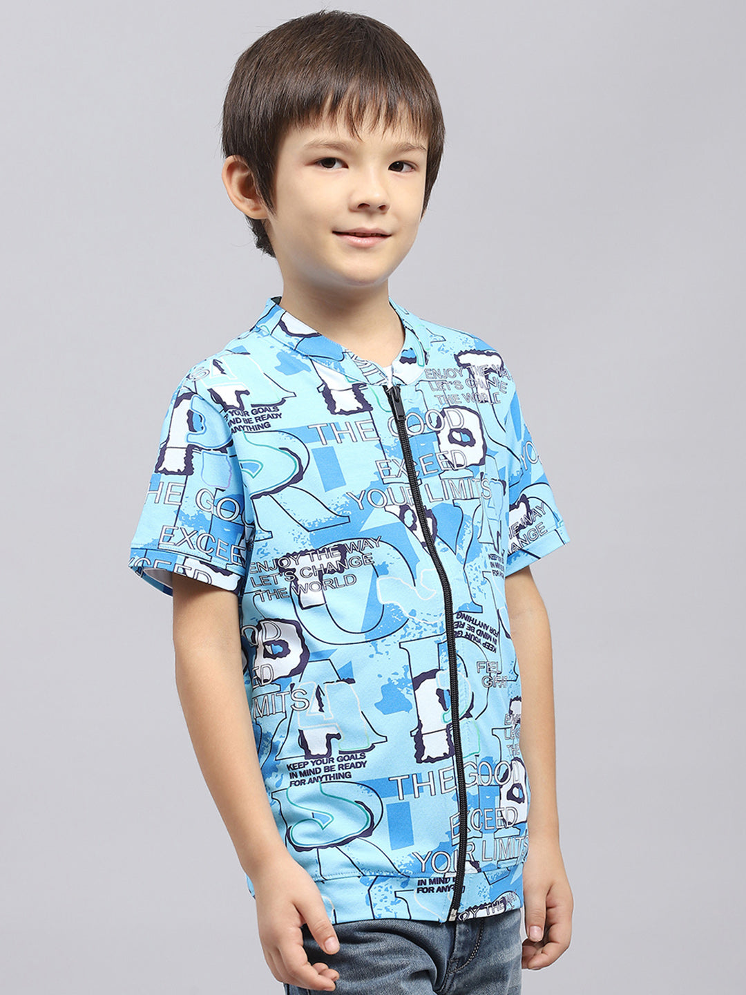 Boys Blue & White Printed Round Neck Half Sleeve Pack of T-Shirt & Shirt