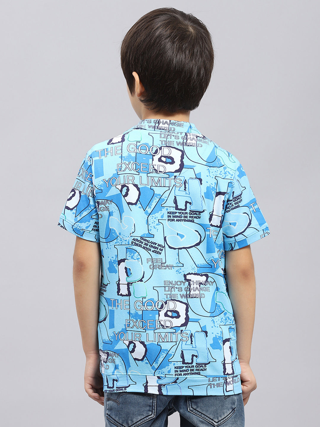 Boys Blue & White Printed Round Neck Half Sleeve Pack of T-Shirt & Shirt