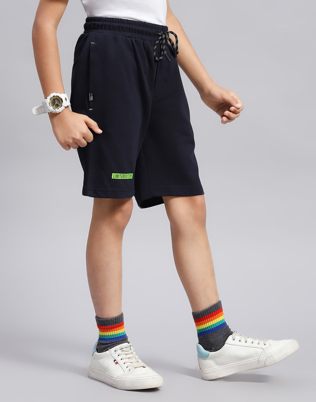 Boys Navy Blue Printed Regular Fit Bermuda