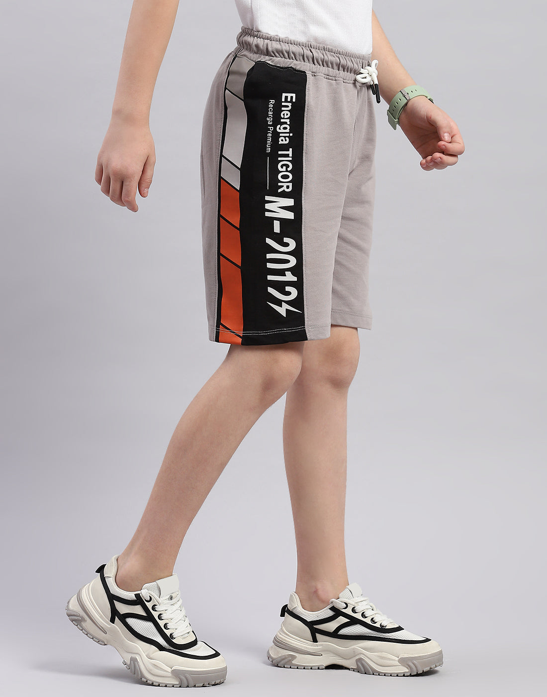 Boys Grey Printed Regular Fit Bermuda