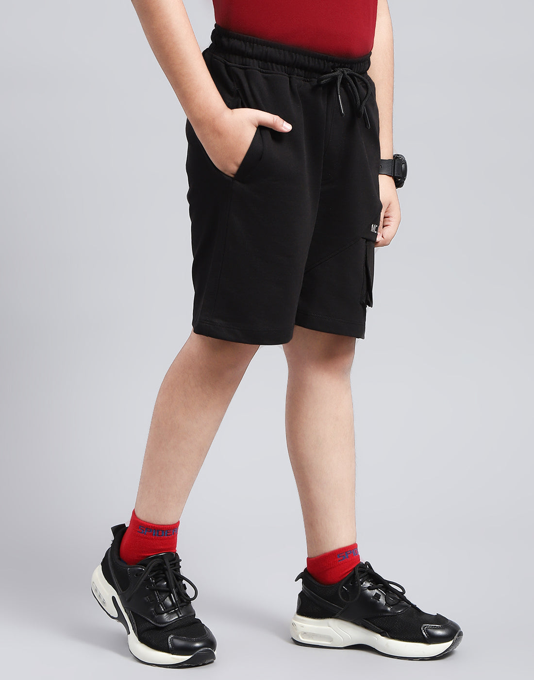 Boys Black Printed Regular Fit Bermuda