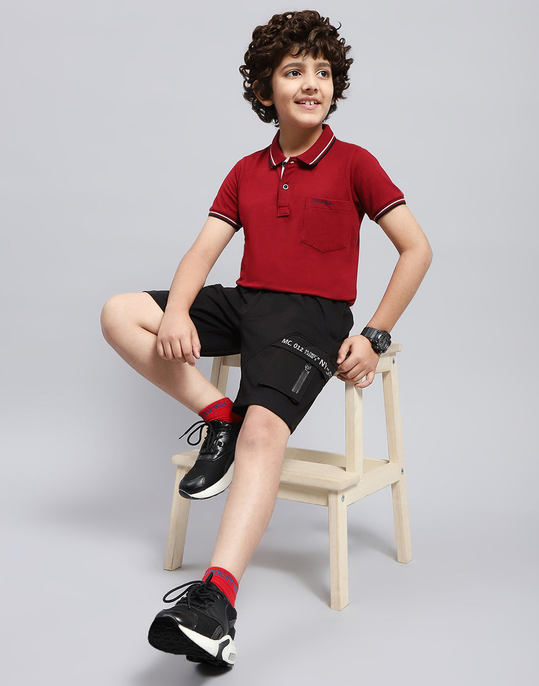 Boys Black Printed Regular Fit Bermuda