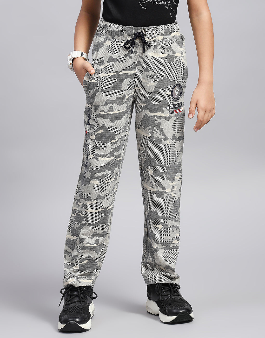 Boys Grey Printed Regular Fit Lower