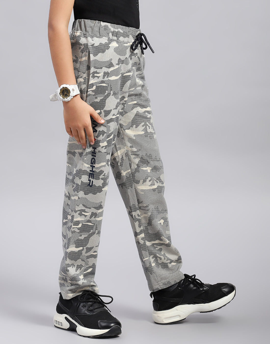 Boys Grey Printed Regular Fit Lower