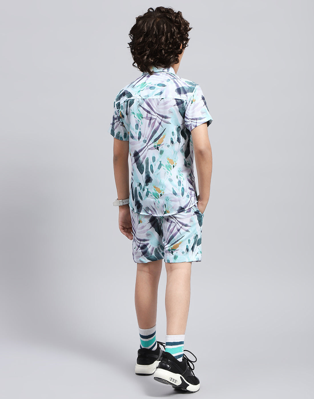 Boys Blue Printed Collar Neck Half Sleeve Bermuda Set