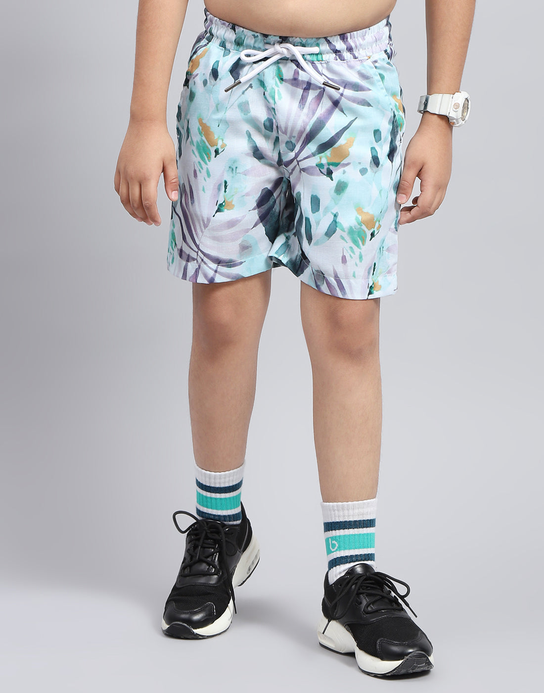 Boys Blue Printed Collar Neck Half Sleeve Bermuda Set