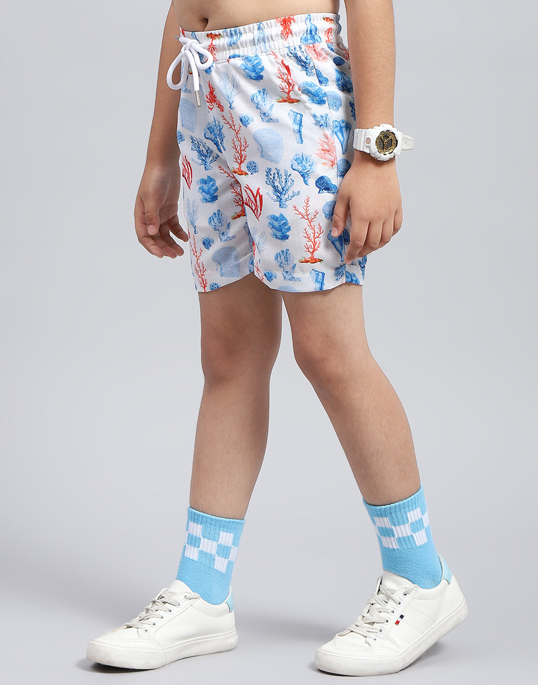 Boys Blue Printed Collar Neck Half Sleeve Bermuda Set