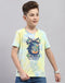 Boys Yellow Printed Round Neck Half Sleeve T-Shirt