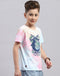 Boys Blue Printed Round Neck Half Sleeve T-Shirt