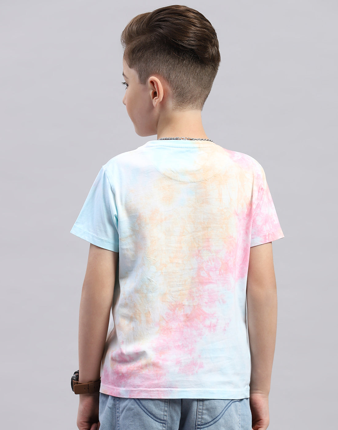 Boys Blue Printed Round Neck Half Sleeve T-Shirt