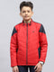 Boys Red Solid Mock Neck Full Sleeve Jacket