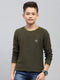 Boys Olive Self Design Round Neck Full Sleeve Pullover