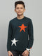 Boys Green Self Design Round Neck Full Sleeve Pullover