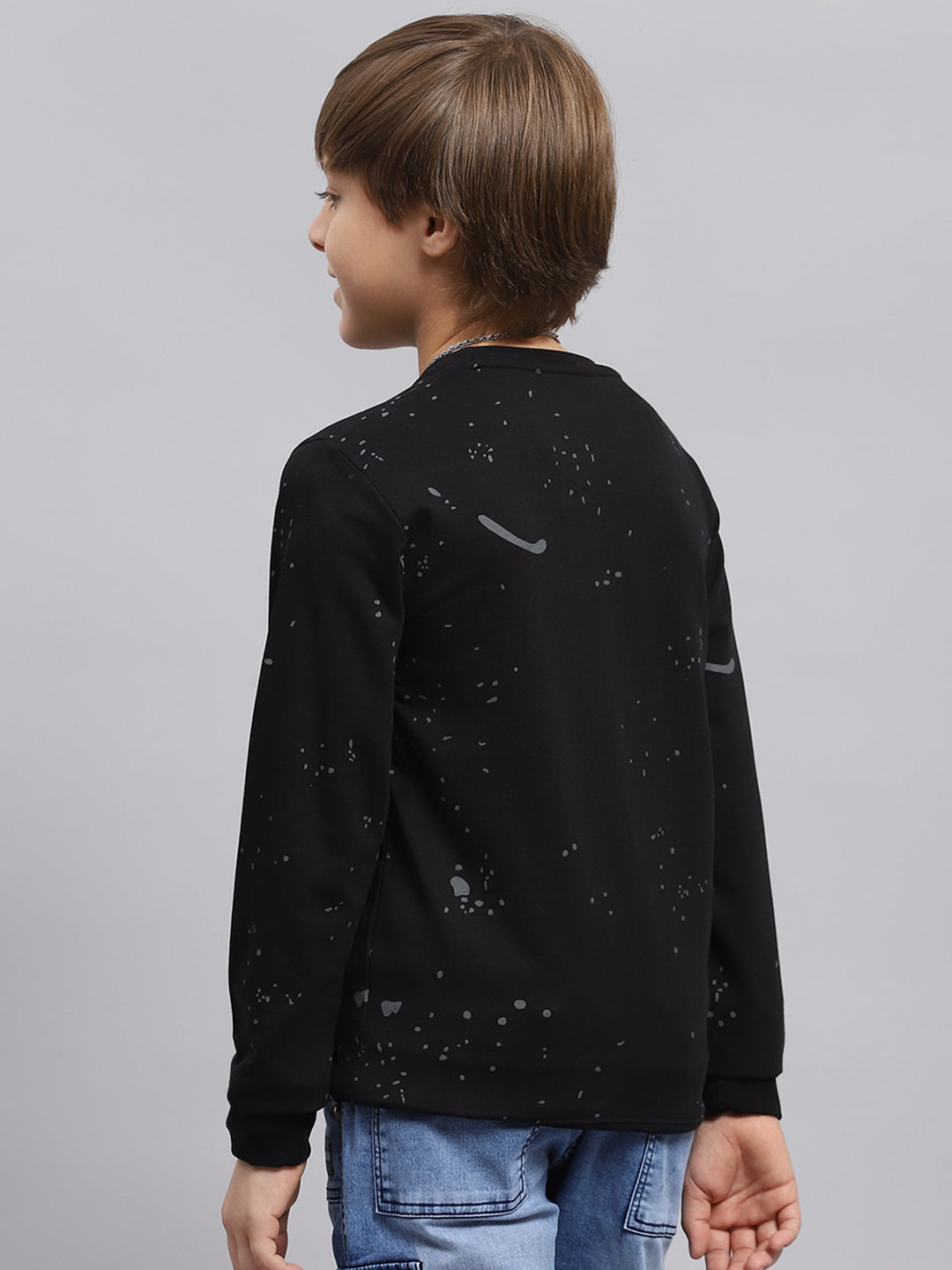 Boys Black Printed Round Neck Full Sleeve Sweatshirt